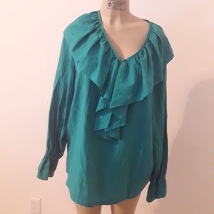 Worthington Top Teal Blouse Ruffle Front 18W